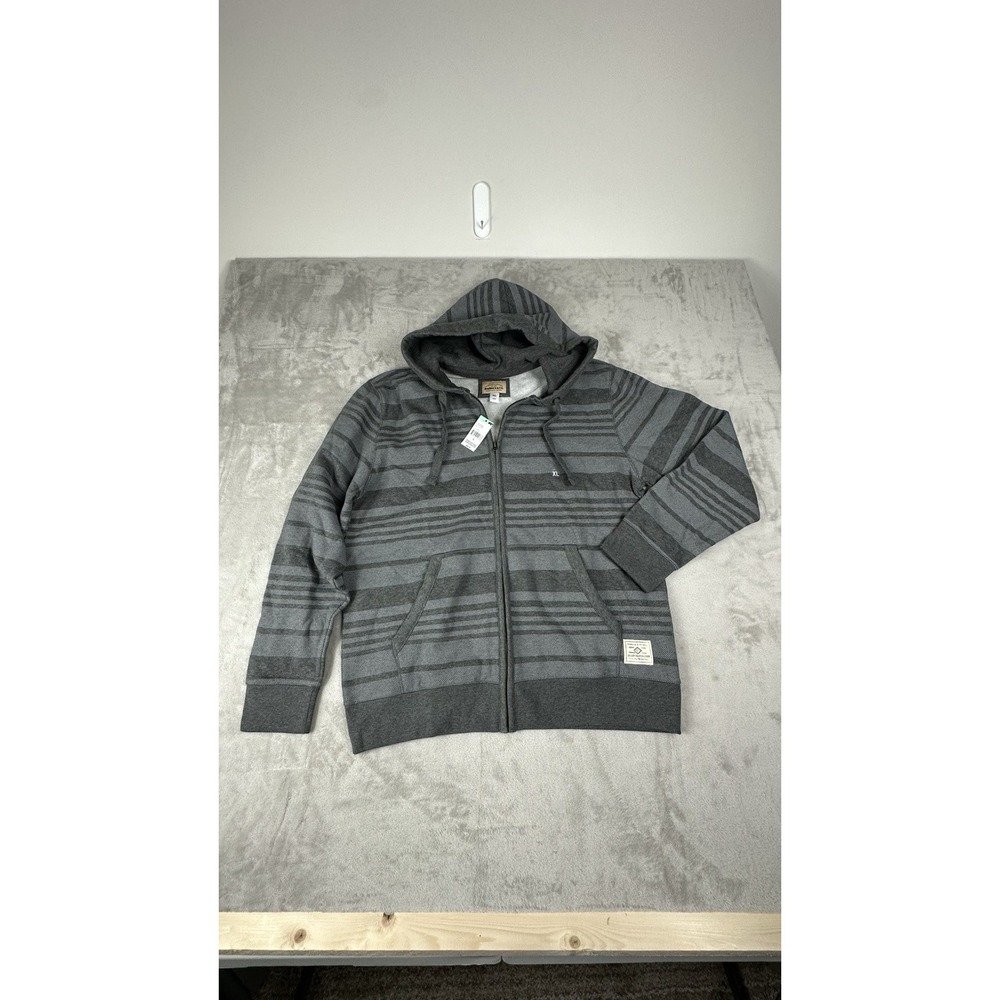 Roebuck & Co Mens XL Gray Striped Full Zip Hoodie Sweatshirt NWT